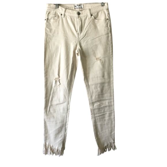 Free People Great Heights Jeans Distressed Fringe Frayed Hem White Ivory Size 26 - Picture 3 of 8